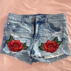rose denim shorts